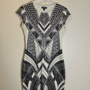 Express Black and White Art Deco Mini Dress